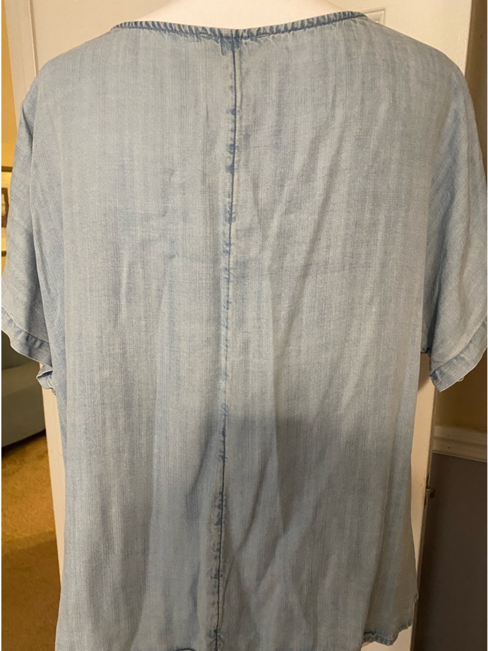 LOFT Light weight denim Short Sleeve Tie-Knot Top - Picture 2 of 5